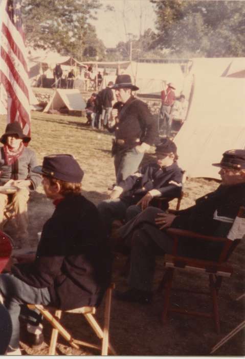 Outdoor Recreation, Iowa, Fairs and Festivals, civil war, Leisure, reenactors, Olsson, Ann and Jons, Entertainment, reenactment, history of Iowa, Davenport, IA, flag, Iowa History, tents