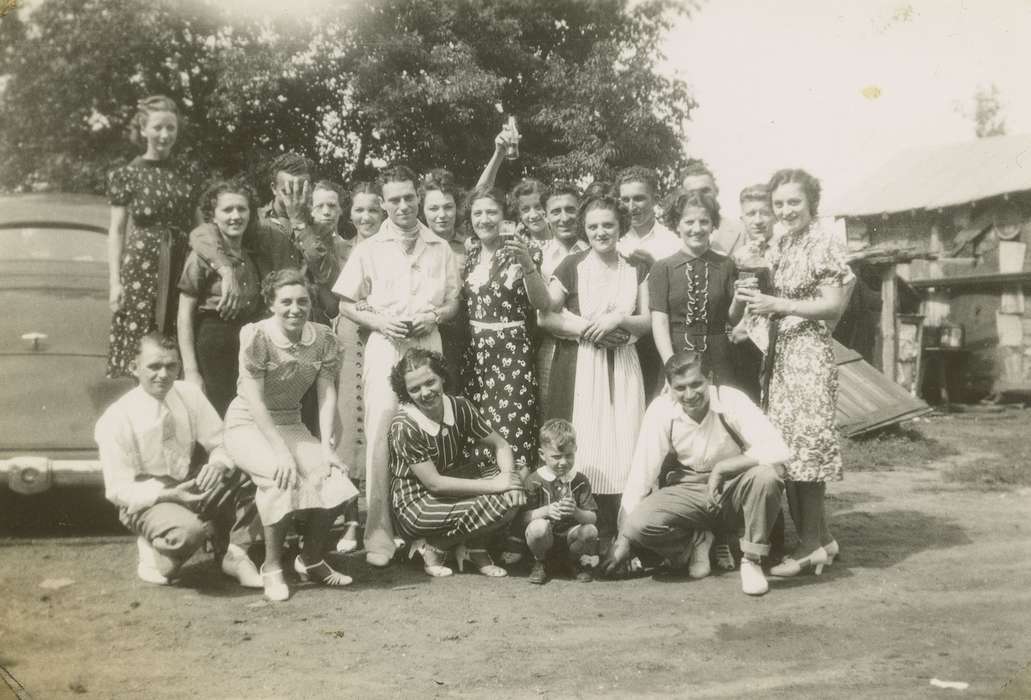 Portraits - Group, Food and Meals, Iowa, Iowa History, Children, toast, Campopiano Von Klimo, Melinda, party, history of Iowa, Motorized Vehicles, Norwoodville, IA