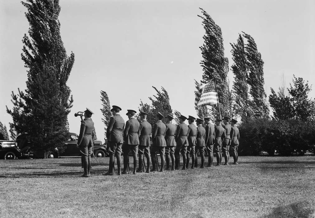 uniform, trees, boots, Iowa, american flag, bugle, wind, Lemberger, LeAnn, Ottumwa, IA, history of Iowa, Main Streets & Town Squares, Iowa History