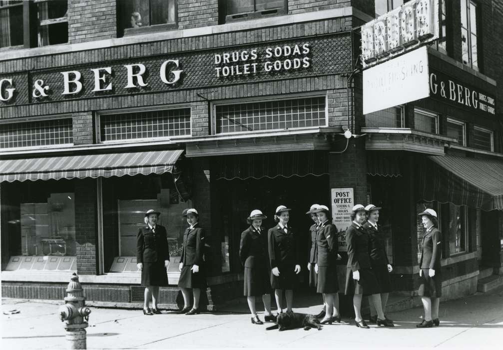 uniform, college hill, Iowa, Military and Veterans, UNI Special Collections & University Archives, uni, waves, university of northern iowa, Cedar Falls, IA, Cities and Towns, Businesses and Factories, drugstore, history of Iowa, iowa state teachers college, Iowa History