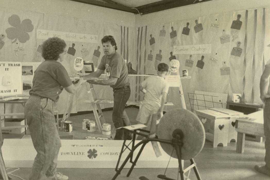 history of Iowa, display, county fair, Iowa History, club, Waverly, IA, Fairs and Festivals, Iowa, boy, paint can, sharpening wheel, Children, Waverly Public Library