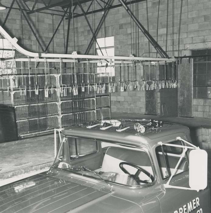 Motorized Vehicles, Iowa History, railing, Waverly Public Library, truck, Iowa, history of Iowa, Businesses and Factories, correct date needed, garage, building interior, Waverly, IA, cage, chain