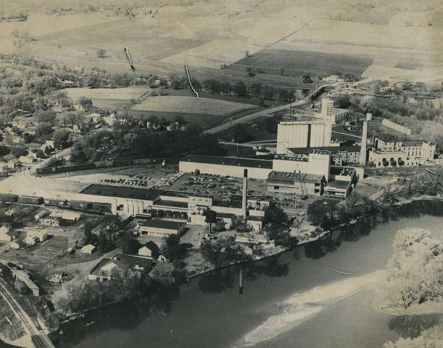 history of Iowa, Landscapes, Businesses and Factories, Waverly Public Library, carnation, Iowa, river, Aerial Shots, Iowa History, correct date needed, Cities and Towns, Lakes, Rivers, and Streams