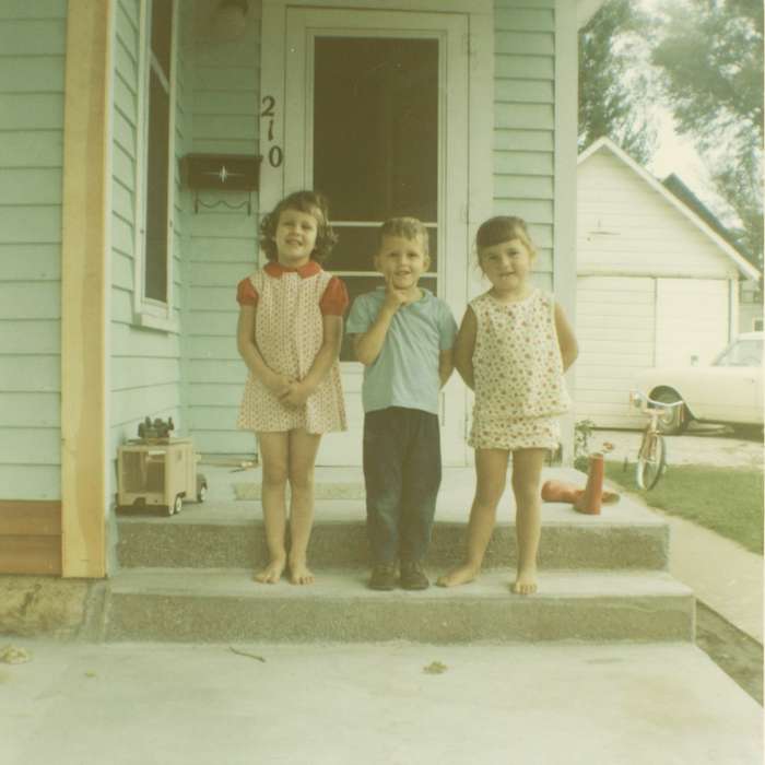 Portraits - Group, Iowa, barefoot, toy, Owen, Phil, Children, steps, history of Iowa, bicycle, mailbox, garage, Iowa History, Lisbon, IA