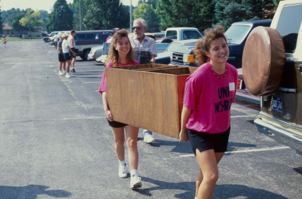 Cedar Falls, IA, history of Iowa, Iowa History, uni, Motorized Vehicles, parking lot, book shelf, t-shirt, UNI Special Collections & University Archives, Iowa, Schools and Education, university of northern iowa, Labor and Occupations