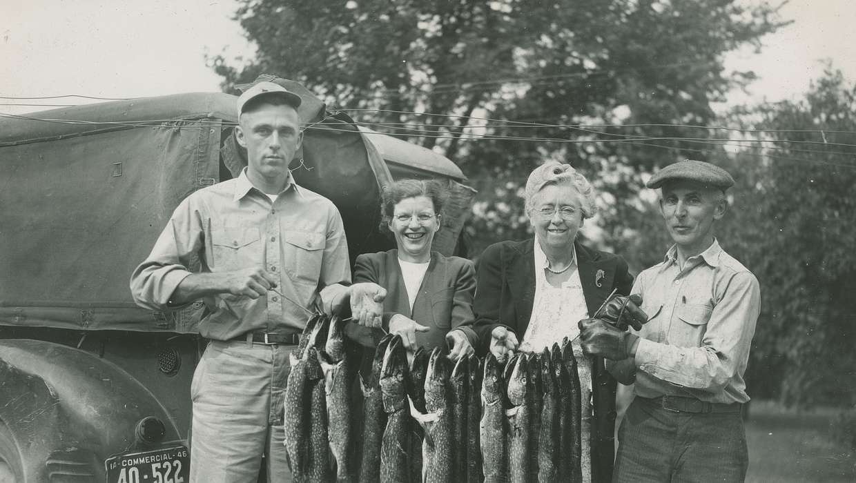 Portraits - Group, glasses, Inguadona, MN, Iowa History, Iowa, Motorized Vehicles, McMurray, Doug, truck, cap, Travel, Outdoor Recreation, pearls, history of Iowa, fish