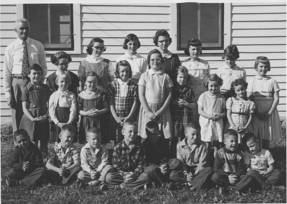 Portraits - Group, Cigrand, Mariann, Iowa History, Iowa, Schools and Education, teacher, Bernard, IA, class, Children, history of Iowa