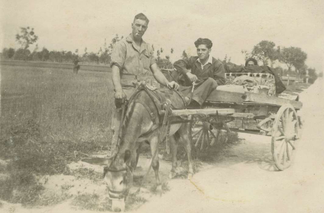 Iowa, Animals, cigarette, Military and Veterans, army, Little, Jeanne Weigel, wwii, donkey, Italy, history of Iowa, Iowa History, wagon