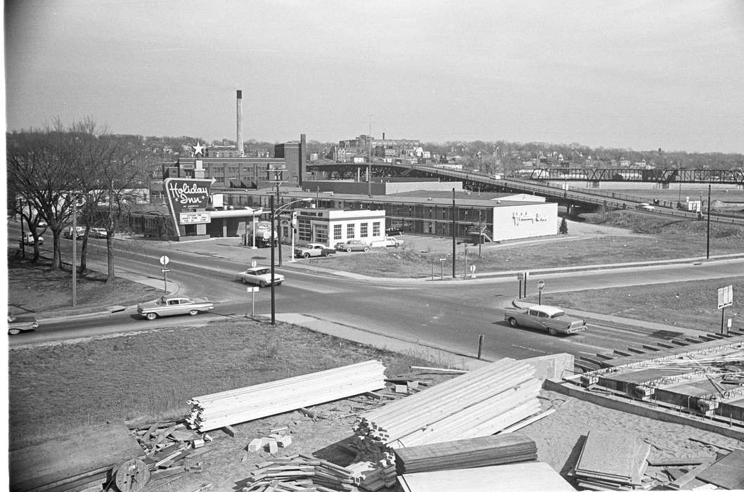 bridge, car, Cities and Towns, Iowa History, Lakes, Rivers, and Streams, Motorized Vehicles, Iowa, Lemberger, LeAnn, Ottumwa, IA, history of Iowa, holiday inn, hotel, Main Streets & Town Squares, intersection, Leisure, construction