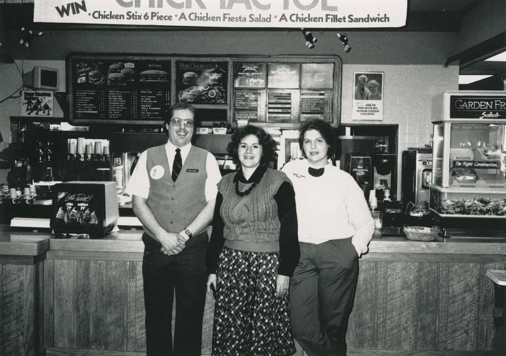 Waverly, IA, mcdonald's, history of Iowa, outfit, Food and Meals, smile, Iowa, sign, coffee pot, Businesses and Factories, Waverly Public Library, Iowa History, Portraits - Group