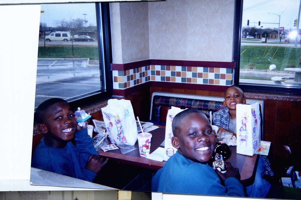 Portraits - Group, Food and Meals, kids meal, Iowa, Waterloo, IA, smile, traffic, Children, restaurant, african american, history of Iowa, People of Color, Bradford, Rosemary, burger king, Iowa History