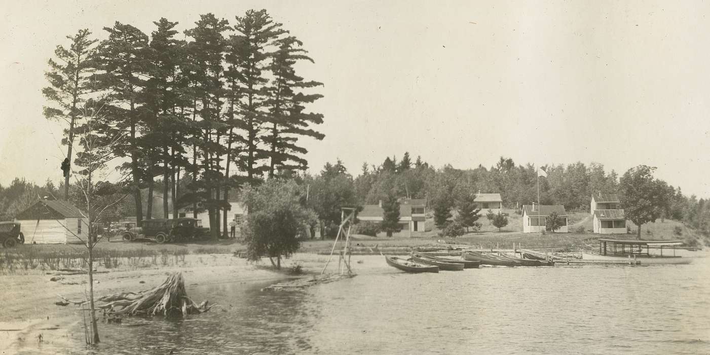 flag, Travel, lake, history of Iowa, boats, Iowa History, Motorized Vehicles, Whitefish Lake, MN, Lakes, Rivers, and Streams, car, beach, Iowa, camp, McMurray, Doug, tree