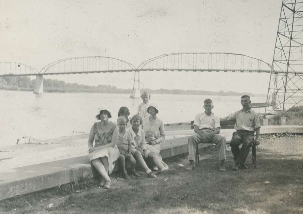 mississippi, Portraits - Group, bridge, Iowa History, Lakes, Rivers, and Streams, Iowa, Families, summer, McMurray, Doug, Travel, family, tower, Children, river, history of Iowa, Clinton, IA