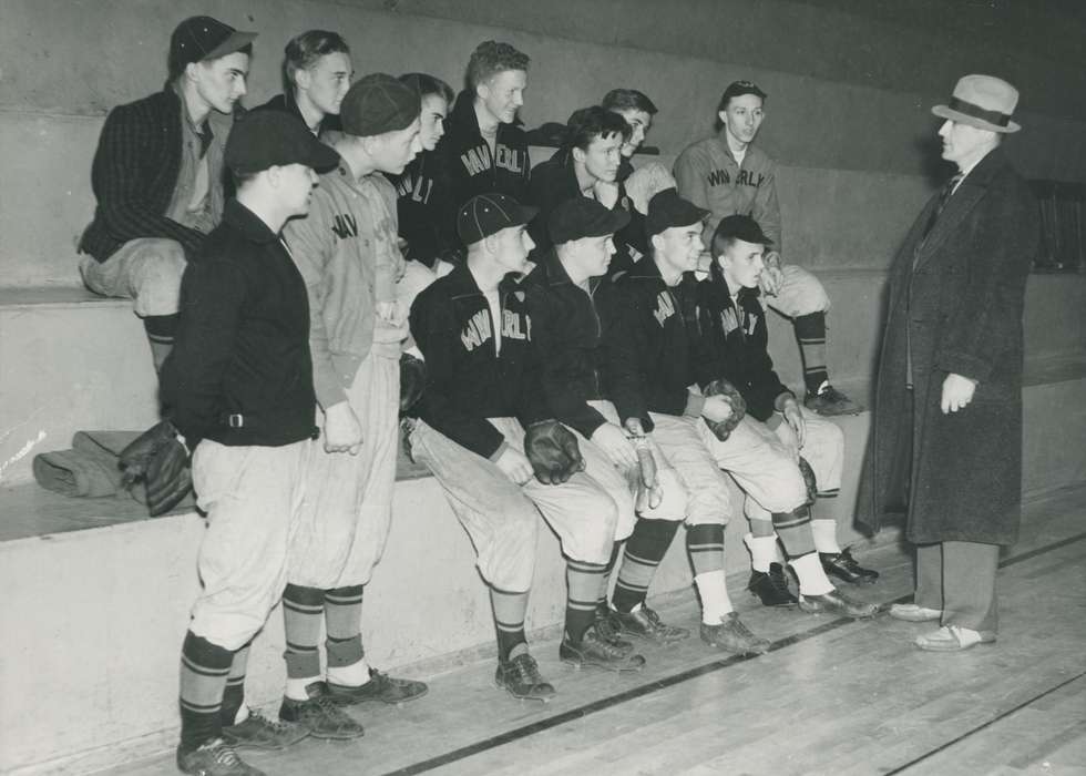 bleachers, history of Iowa, Iowa History, coach, high school, Waverly, IA, baseball, Iowa, Schools and Education, Sports, Waverly Public Library, baseball team