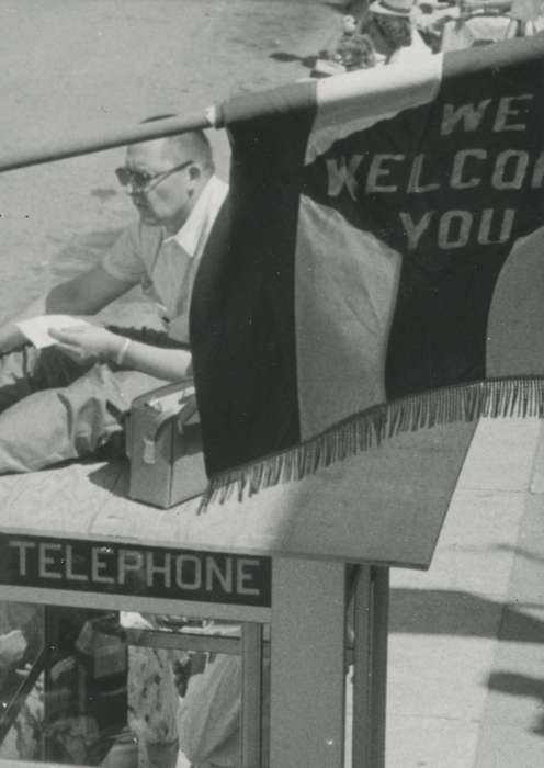 Cities and Towns, Fairs and Festivals, Iowa History, phone booth, Waverly Public Library, Iowa, history of Iowa, flag, Main Streets & Town Squares