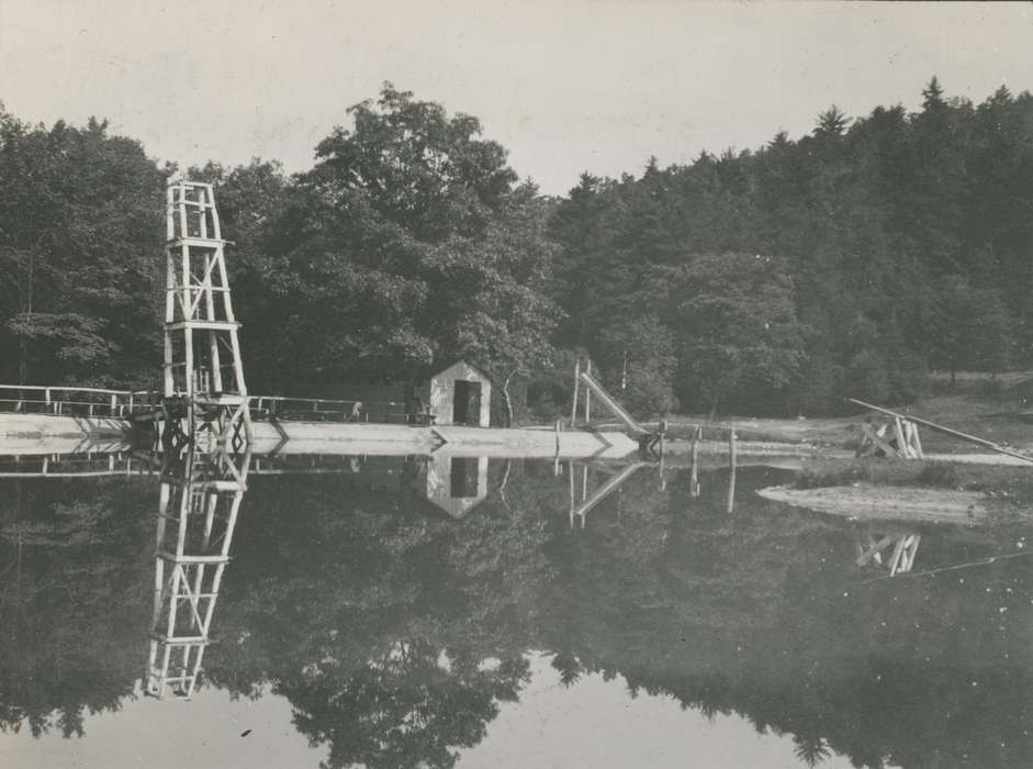 forest, sack coat, bridge, history of Iowa, Iowa History, slide, shed, tower, trees, Lakes, Rivers, and Streams, reflection, water, Gettysburg, PA, Iowa, tree, McMurray, Doug, Leisure
