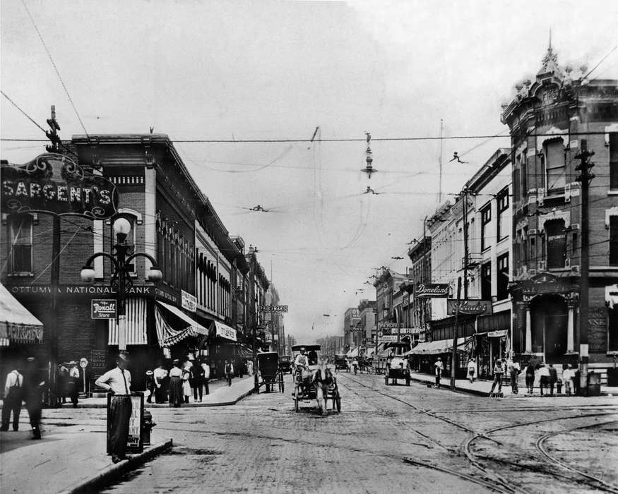 Businesses and Factories, horse and buggy, Animals, storefront, Iowa History, lightpost, Iowa, Lemberger, LeAnn, Ottumwa, IA, Main Streets & Town Squares, history of Iowa, sign