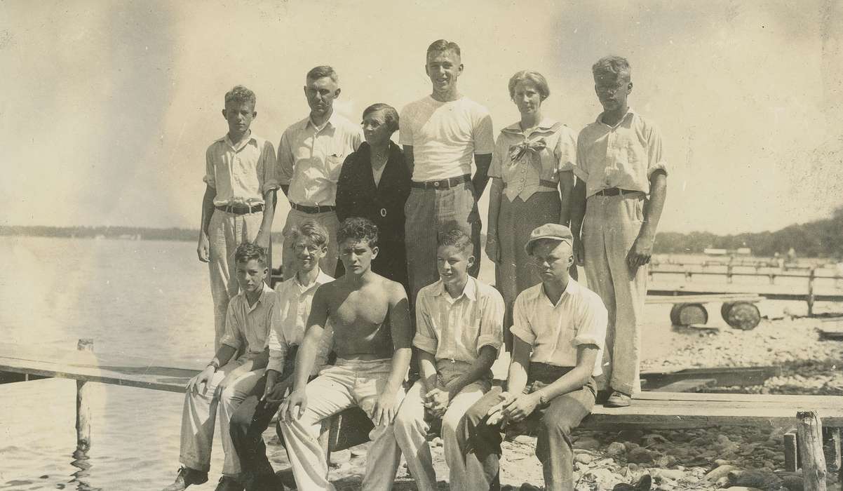 Portraits - Group, Iowa History, Lakes, Rivers, and Streams, Clear Lake, IA, dock, Iowa, McMurray, Doug, history of Iowa, boy scouts