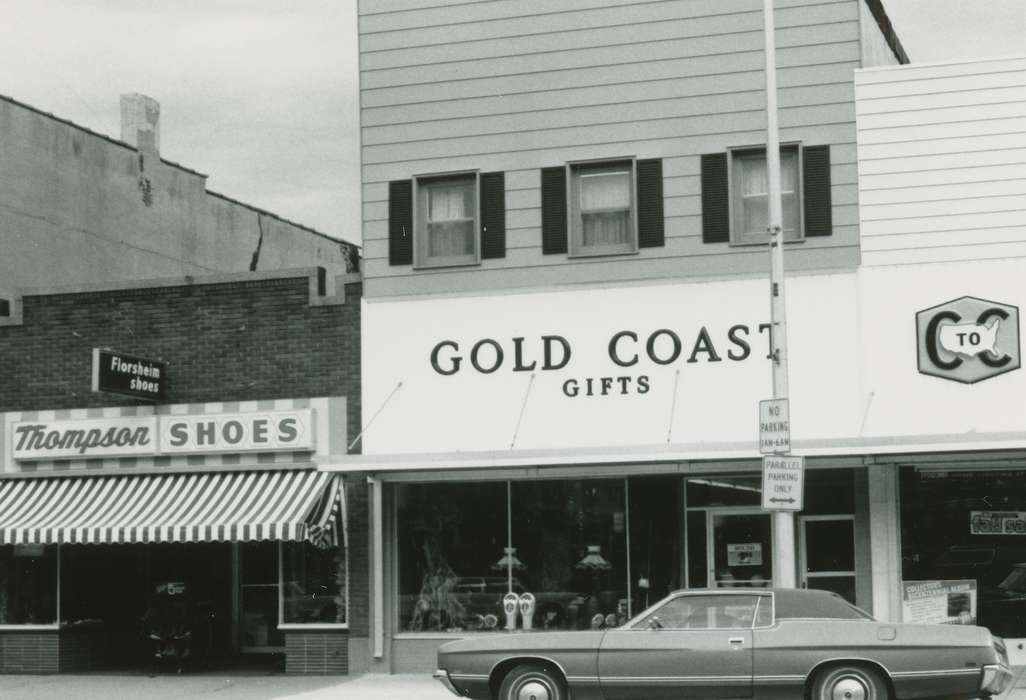 Cities and Towns, gift store, correct date needed, main street, Waverly Public Library, shoe store, Main Streets & Town Squares, Iowa, history of Iowa, Iowa History, Businesses and Factories