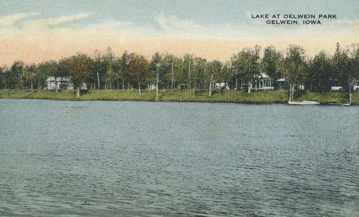 cabin, lake, Iowa History, history of Iowa, Lakes, Rivers, and Streams, Shaulis, Gary, postcard, Iowa, Leisure
