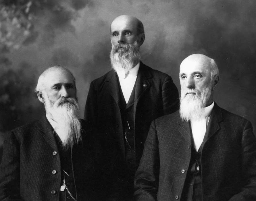 Portraits - Group, vest, pocket watch chain, painted background, history of Iowa, Iowa History, suits, beard, bald, Monroe, IA, Iowa, Shaw, Marilyn