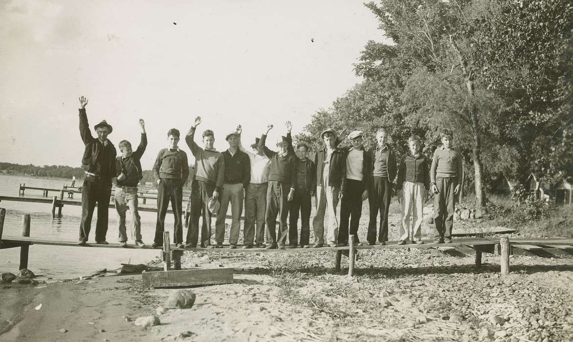 Portraits - Group, Clear Lake, IA, lake, history of Iowa, Iowa History, boy scout, Lakes, Rivers, and Streams, beach, Iowa, dock, McMurray, Doug, Children