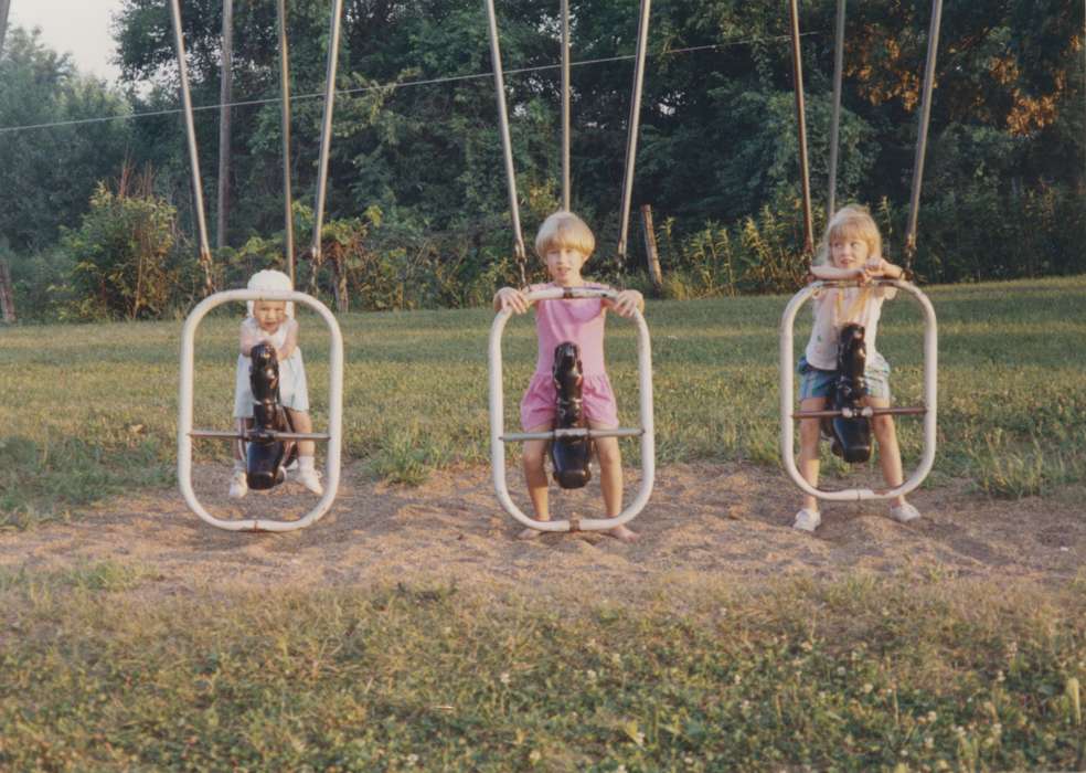 Portraits - Group, swingset, history of Iowa, Iowa History, IA, swings, Schrodt, Evelyn, Iowa, swing, horse, Children, Leisure, park