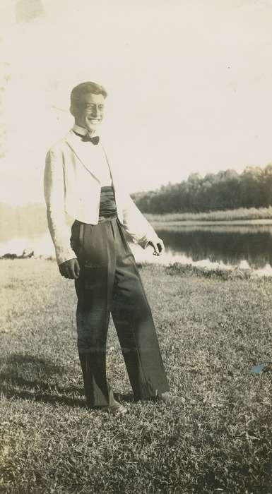 Portraits - Individual, tuxedo, Iowa History, LeQuatte, Sue, Lakes, Rivers, and Streams, Iowa, IA, Leisure, history of Iowa