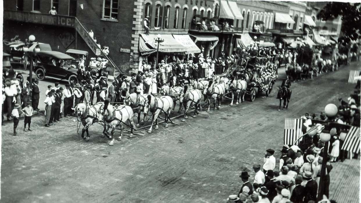 Anamosa, IA, history of Iowa, storefront, Anamosa Library & Learning Center, Animals, Main Streets & Town Squares, parade, Iowa, car, horse, Entertainment, Iowa History