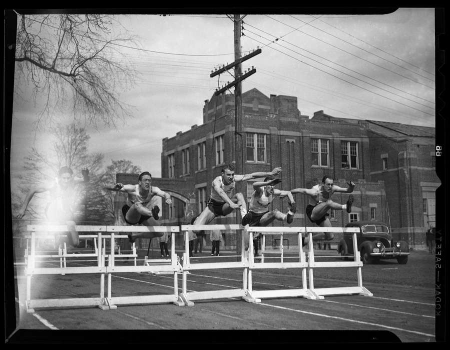 history of Iowa, Storrs, CT, Iowa History, track and field, Archives & Special Collections, University of Connecticut Library, Iowa, hurdles