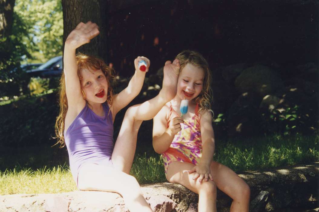 popsicle, ginger, summer, swimming suit, swimsuit, history of Iowa, Potter, Lissa, bomb pop, snack, Iowa, Food and Meals, Okoboji, IA, redhead, Children, girls, Iowa History, Leisure, bathing suit