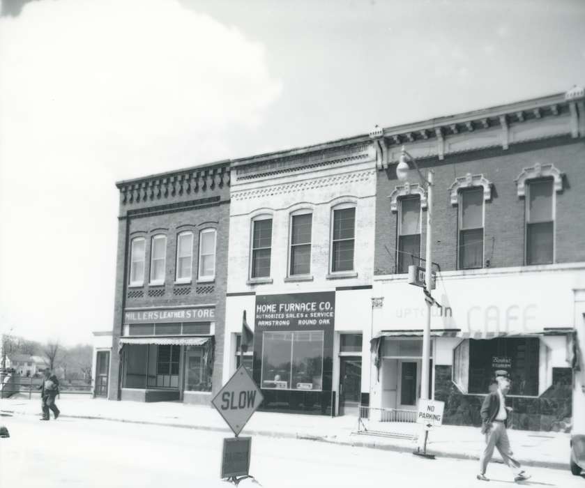 Main Streets & Town Squares, history of Iowa, Iowa History, street sign, window, Businesses and Factories, Iowa, Cities and Towns, awning, Waverly Public Library