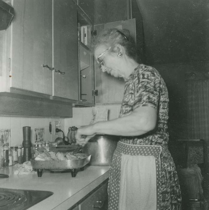 history of Iowa, chicken, kitchen, Iowa History, Fink-Bowman, Janna, West Union, IA, Iowa, Homes, apron, Food and Meals