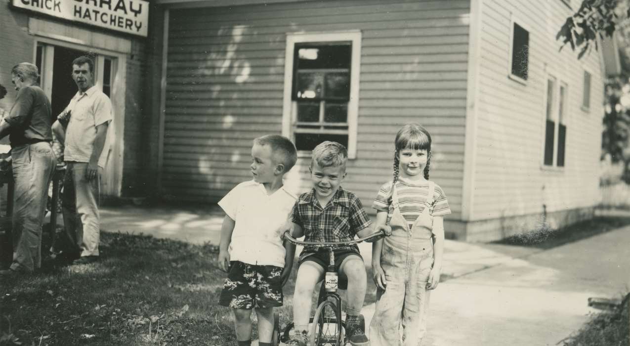 Portraits - Group, Iowa History, Iowa, hatchery, McMurray, Doug, history of Iowa, Webster City, IA, Children, bicycle