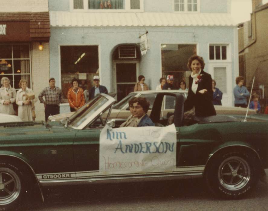 Main Streets & Town Squares, history of Iowa, Iowa History, parade, homecoming queen, Decorah, IA, Motorized Vehicles, high school, Kearns, Kim, Iowa, Cities and Towns, Schools and Education, mustang, homecoming