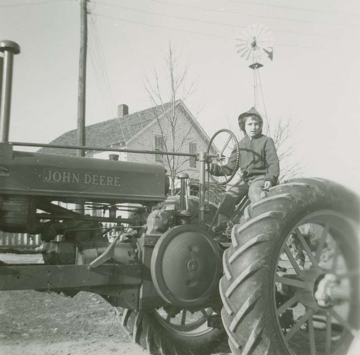 Iowa, Iowa History, john deere, Families, Children, jacket, Dubuque County, IA, Fredericks, Robert, Farming Equipment, tractor, history of Iowa, farm, windmill