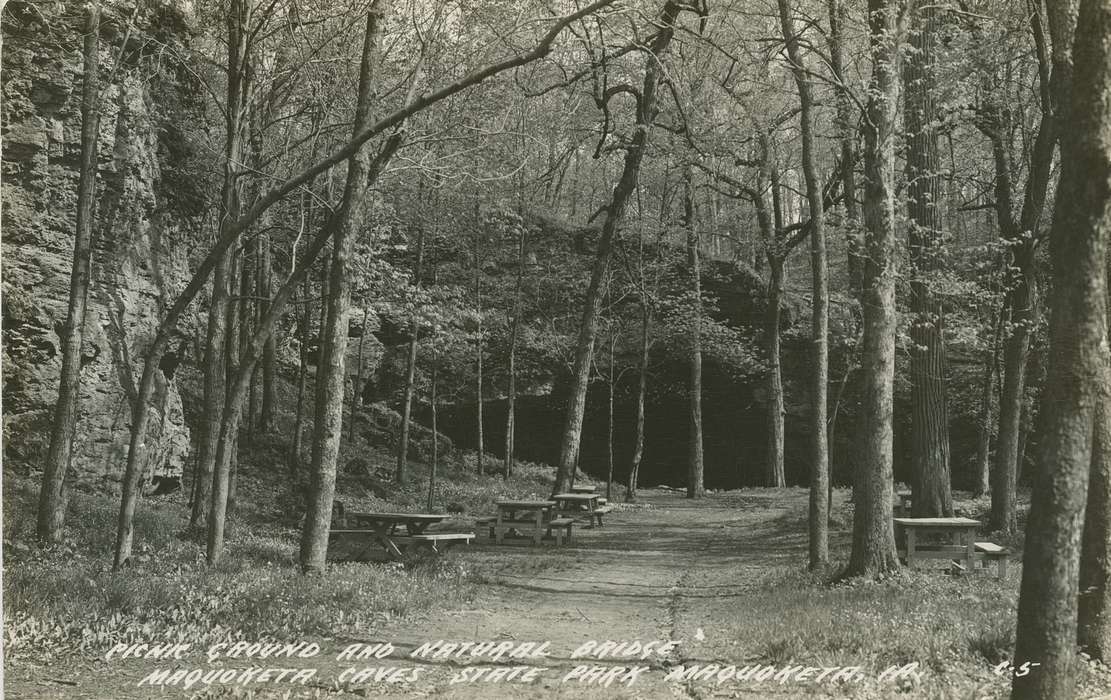 cave, history of Iowa, Iowa History, picnic table, Maquoketa, IA, Iowa, Landscapes, Palczewski, Catherine, caves