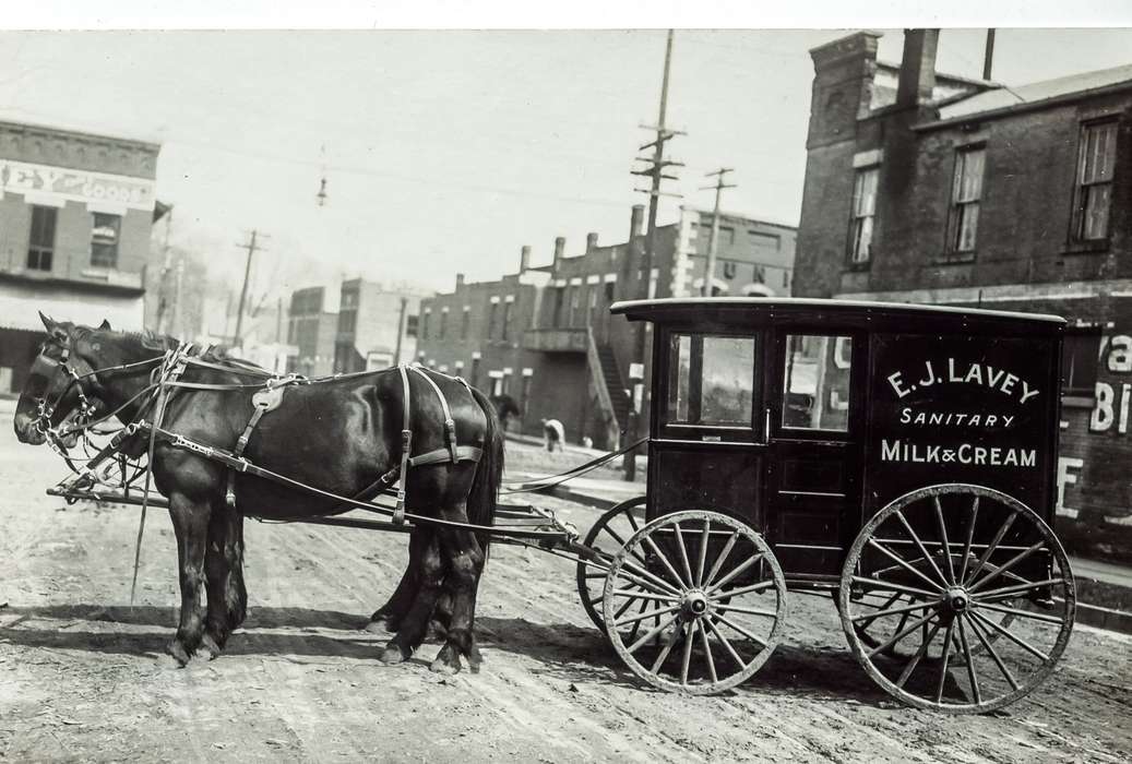 Main Streets & Town Squares, history of Iowa, Iowa History, creamery, Businesses and Factories, Animals, Anamosa Library & Learning Center, Iowa, carriage, Anamosa, IA, horse, milk, Labor and Occupations