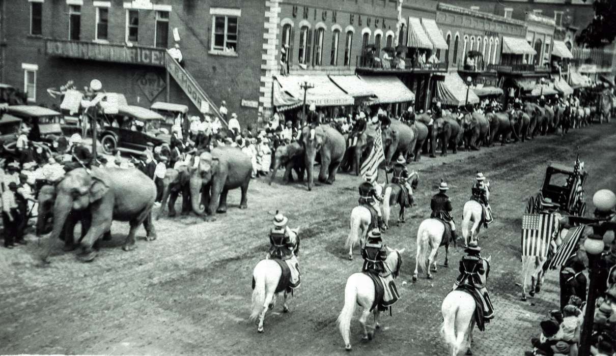 Anamosa, IA, horse, history of Iowa, Motorized Vehicles, Anamosa Library & Learning Center, Main Streets & Town Squares, Animals, parade, Iowa, car, elephant, Entertainment, Iowa History