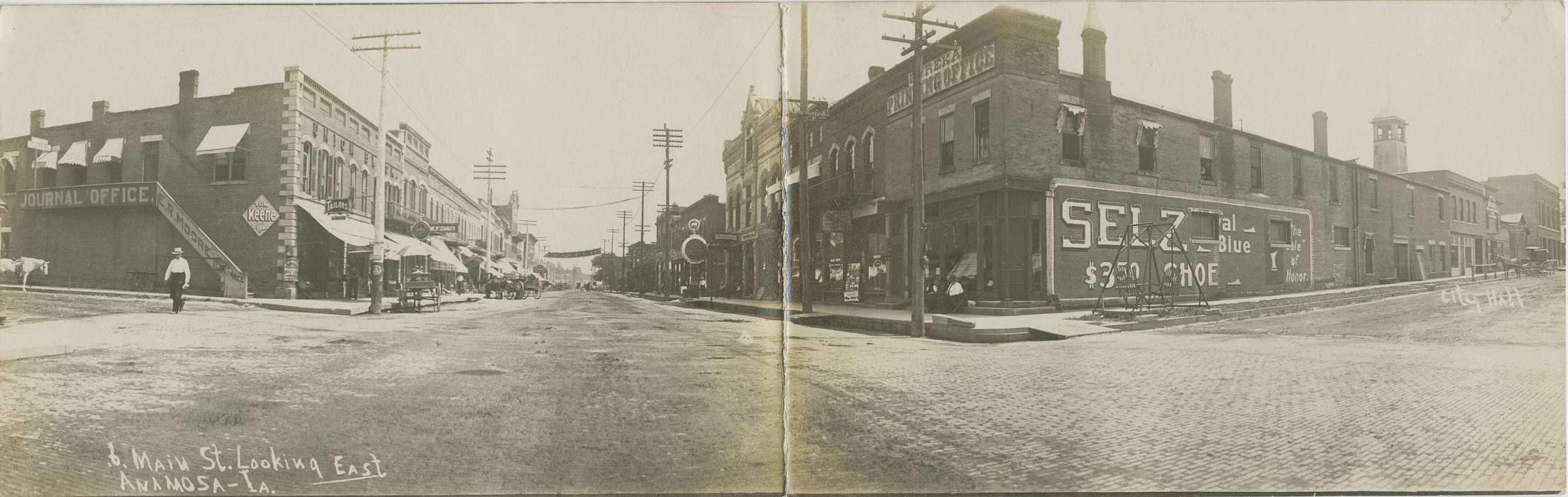 street, Anamosa, IA, history of Iowa, shop, dirt street, storefront, Hatcher, Cecilia, Main Streets & Town Squares, Animals, horse and buggy, Cities and Towns, Iowa, store, horse, Iowa History