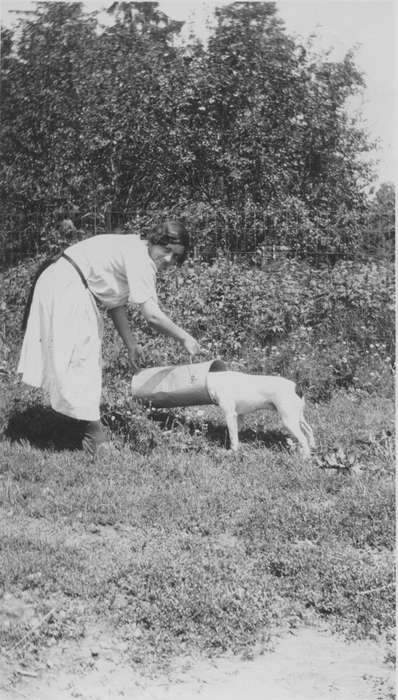 Coonradt, Dee, flowers, history of Iowa, Iowa History, bucket, woman, Animals, trees, Iowa, Festina, IA, Farms, dress, dog, Portraits - Individual