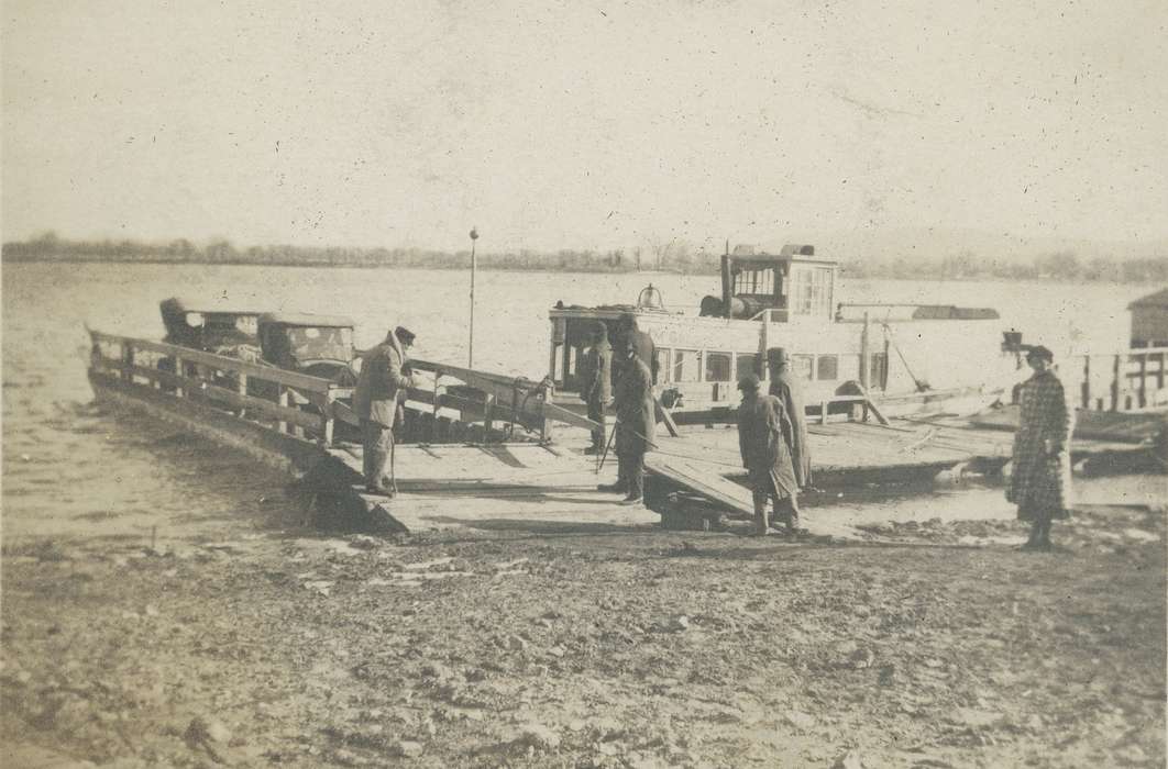 ferry, sand, Iowa History, Lakes, Rivers, and Streams, Motorized Vehicles, Iowa, Neessen, Ben, Alta Vista, IA, shore, history of Iowa