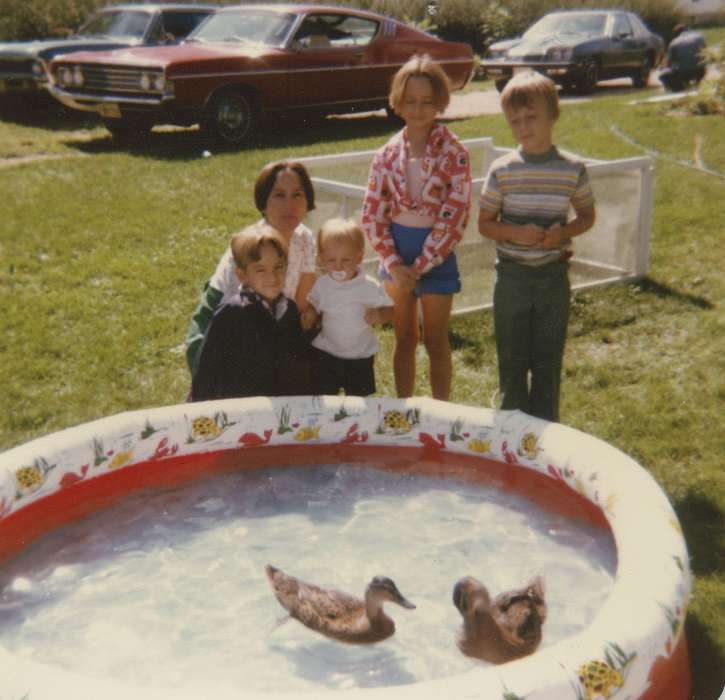 Portraits - Group, pool, Cedar Falls, IA, Iowa History, history of Iowa, Wilson, Jane, Families, girl, Animals, car, swimming pool, Iowa, boy, ducks