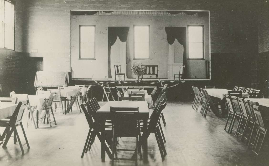 history of Iowa, Religious Structures, IA, Iowa History, dining hall, Iowa, chairs, Fredericks, Robert, Religion