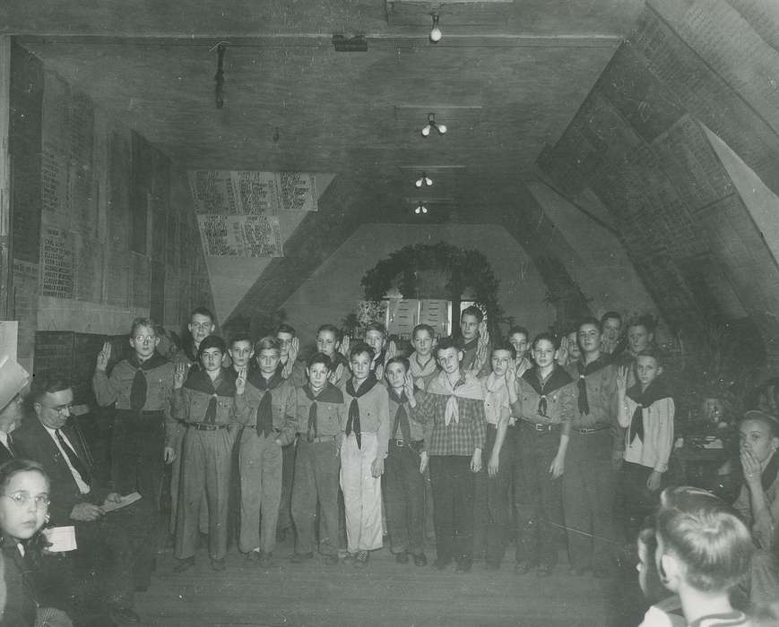 Portraits - Group, Iowa, Webster City, IA, McMurray, Doug, contest, Children, Entertainment, boy scout, salute, history of Iowa, Iowa History, insect collecting