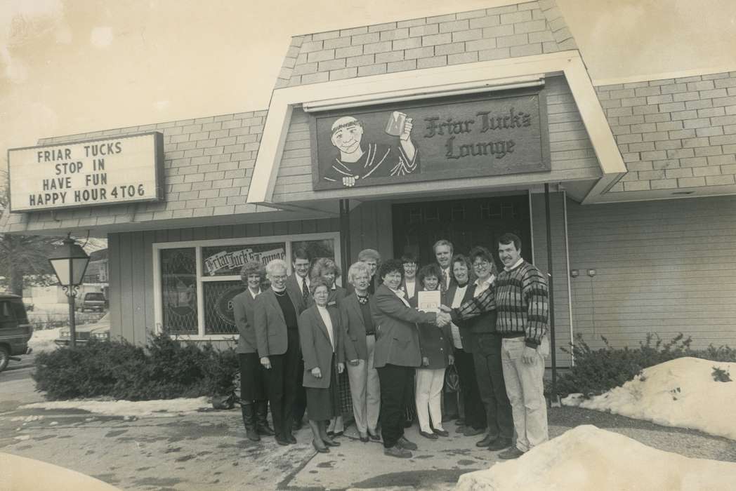 Portraits - Group, history of Iowa, Iowa History, trucks, Winter, Motorized Vehicles, Businesses and Factories, Waverly, IA, snow, Iowa, restaurant, Waverly Public Library