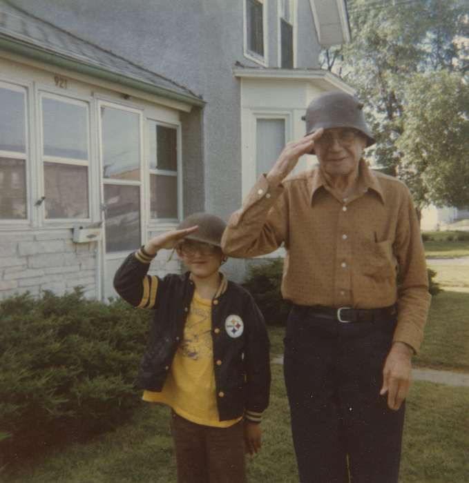 Military and Veterans, Perry, IA, Iowa History, history of Iowa, Wilson, Jane, salute, man, Iowa, boy, helmet, Children