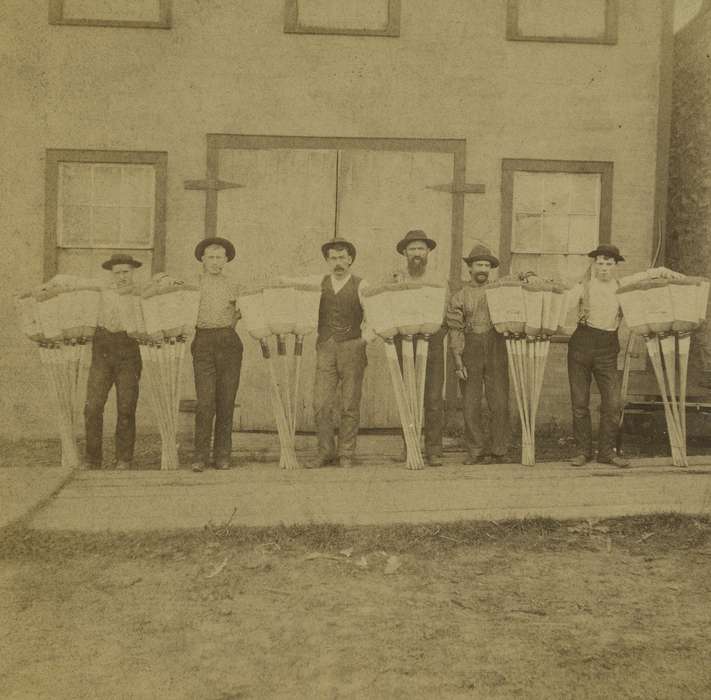 Portraits - Group, history of Iowa, Iowa History, IA, Businesses and Factories, Iowa, LeQuatte, Sue, broom, Labor and Occupations