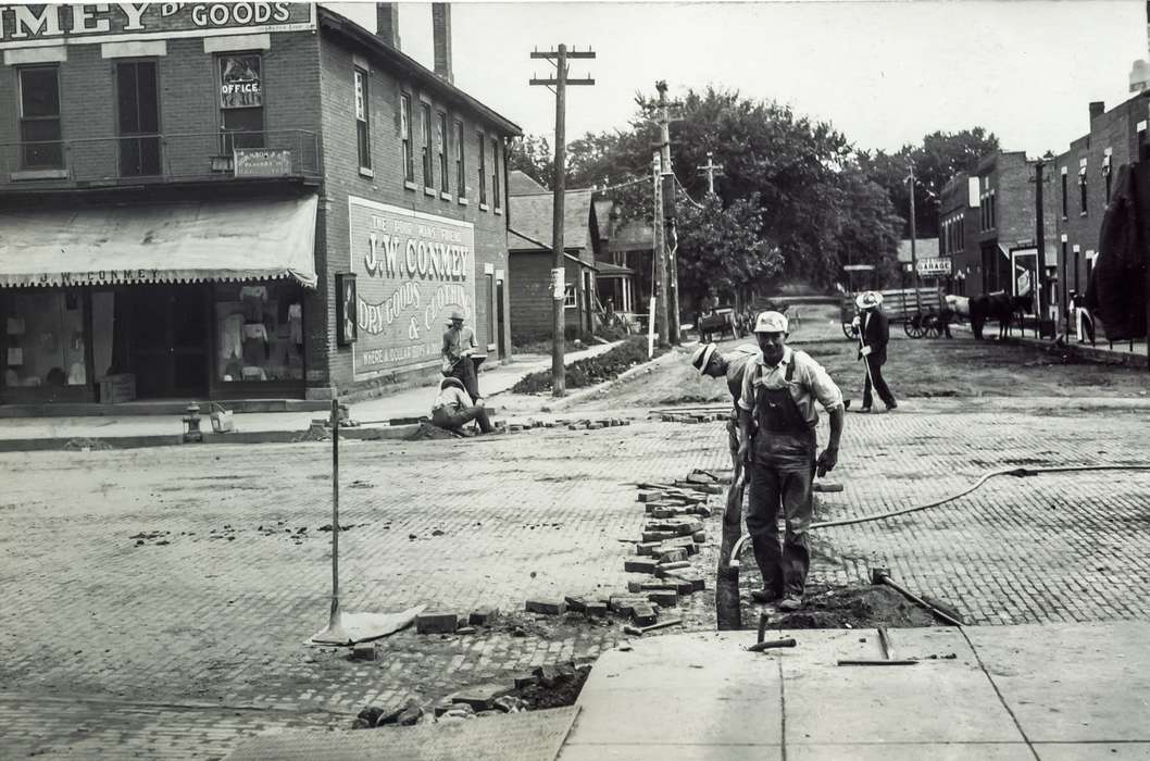 Main Streets & Town Squares, history of Iowa, Iowa History, brick, storefront, road, Anamosa Library & Learning Center, Iowa, Cities and Towns, Anamosa, IA, construction, Labor and Occupations