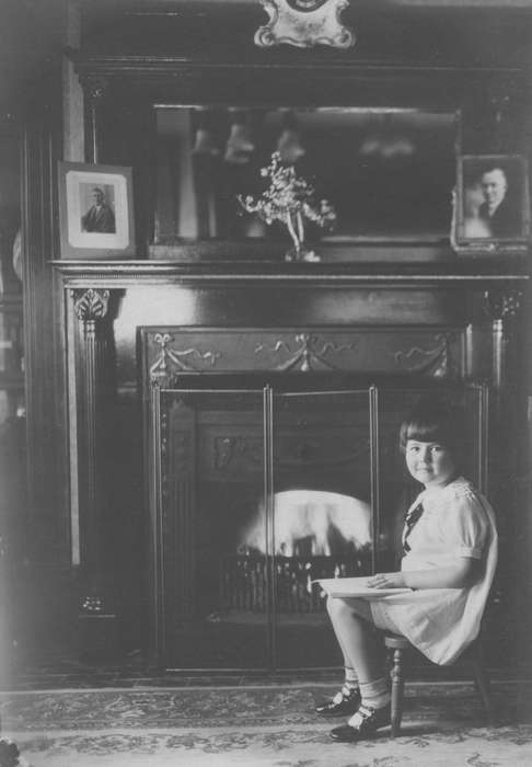 Iowa, Reinhard, Lisa, fireplace, Iowa History, Children, Homes, Portraits - Individual, history of Iowa, Gladbrook, IA